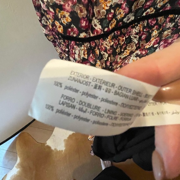 Zara Black and Pink Floral tunic Midi Dress with velvet trim Size M $100+ - Picture 7 of 8